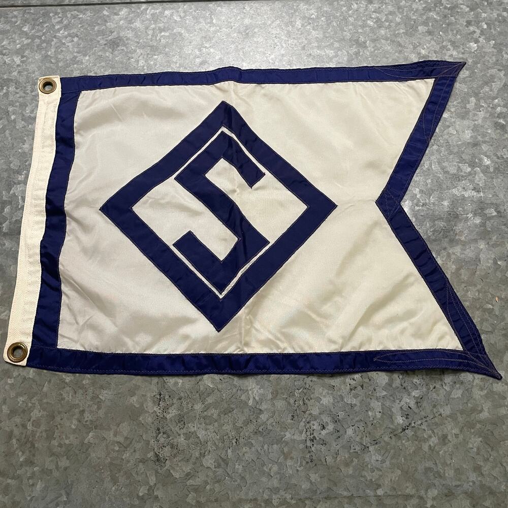 Vintage Letter S Yacht Nautical Burgee Swallowtail Boat Flag White Blue 20x14